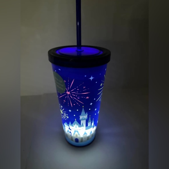 NEW Walt Disney World Parks Castle Light Up Tumbler Straw Fireworks Blue 16oz - Picture 7 of 7